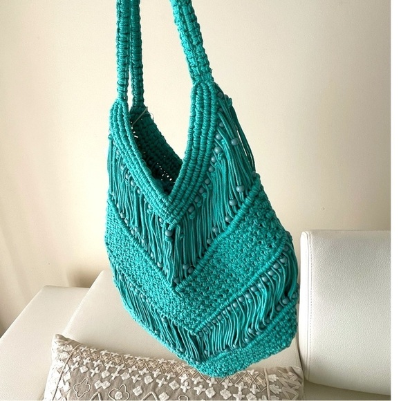 NWT Made in India Crochet Beaded Shoulder Bag Festival Coachella Boho Prarie - Picture 5 of 10